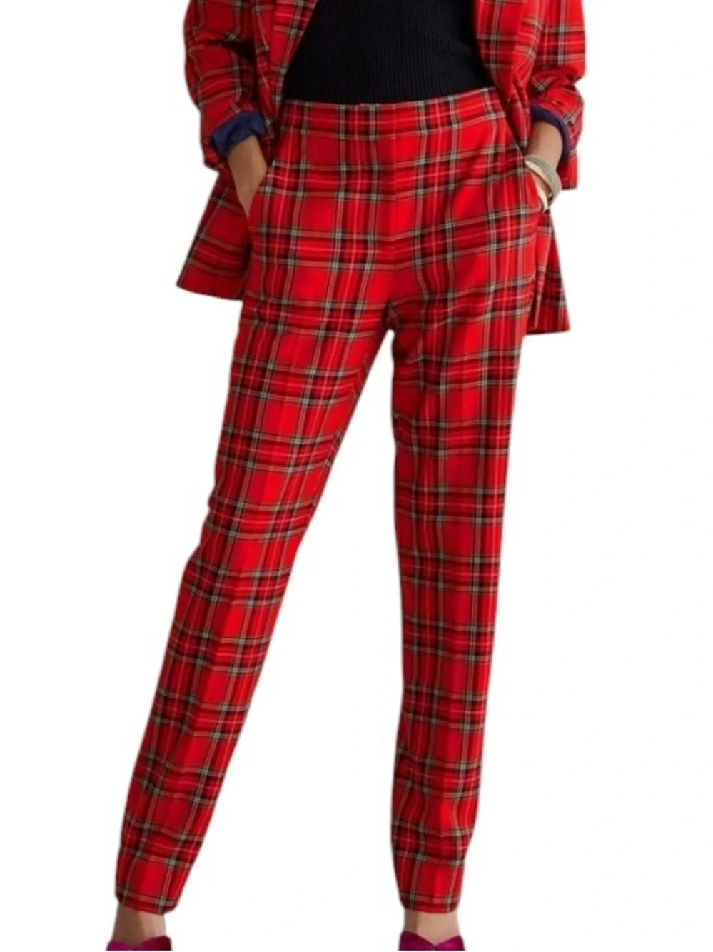J. Crew‎ Wool Blend Straight Leg Kate Pants in Red Tartan Plaid Size 6P